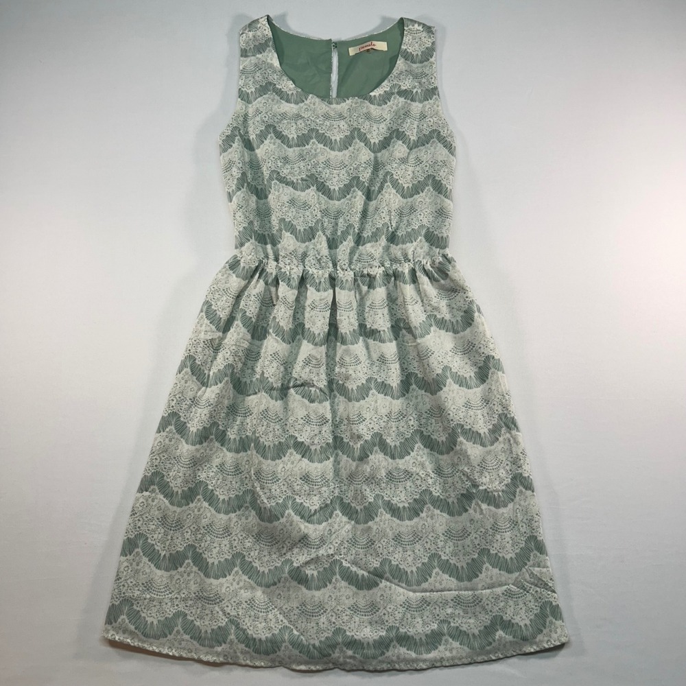 Pomelo Women Green Scalloped Lace Print Sleeveless Fit Flare Dress XS SF7107B